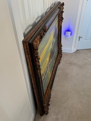50×40″ Ornate Baroque Giltwood & Black Enamel Frame w/Oil on Canvas Painting
