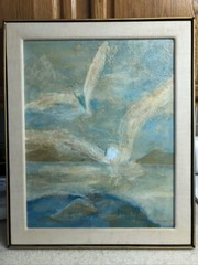 Mid Century oil painting by listed artist, Marion Hall. Circa 1940s, 50s.