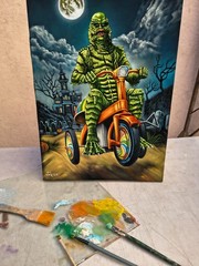 Creature from The Black Lagoon MasterPiece Art Black Velvet Oil Painting 18 x 24