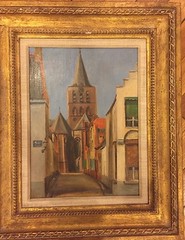 Vintage ’74 Painting On Wood Panel With Custom Hand Carved Frame