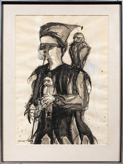 Arnold Mesches Watercolor Original Painting Circus Performer with Birds 1961 Art