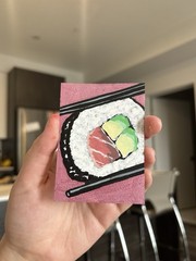 Metallic Sushi ACEO ATC Original Acrylic 2.5×3.5in By Madison Taylor