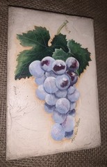 Original 2007 Signed Lou Ann Peters Purple Grapes 4”W 6”T Canvas NC #3of3