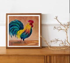 Rooster Painting Original Oil Artwork 100% Handmade Bird Art by Irene Pandin