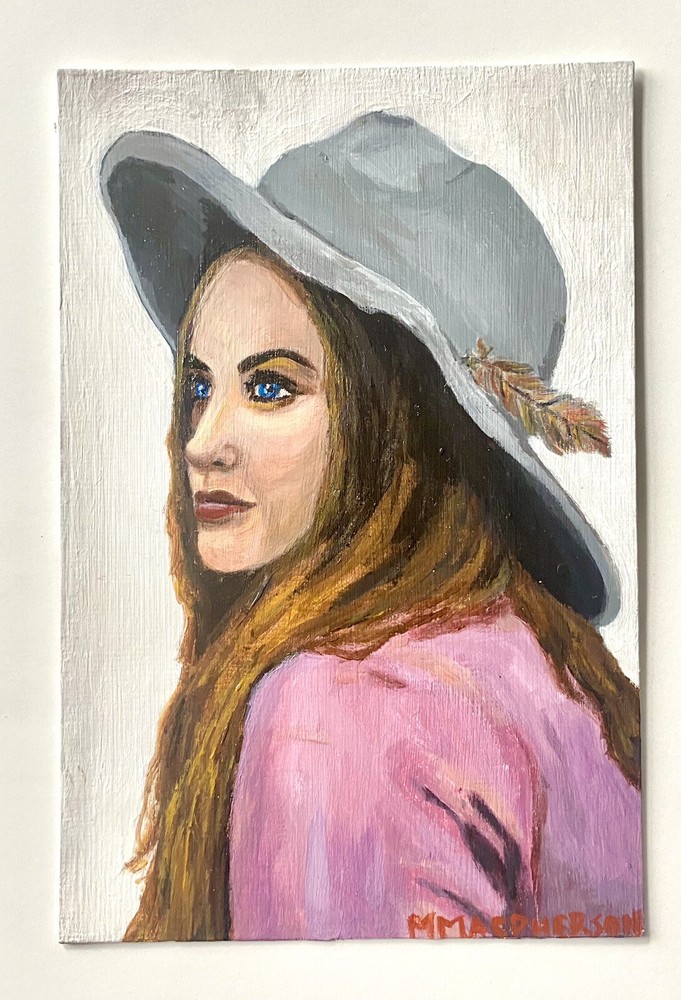 Woman Portrait Original Acrylic Painting Small Size 4 x 6 Inches