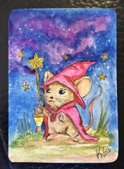ACEO Original Watercolor Art Whimsical Fantasy Mouse Wizard 2.5 x 3.5