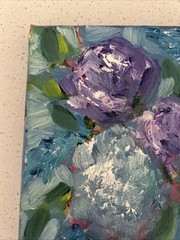 oil paintings original blue Rose Hydrangea Flowers Still Life Green Calm Vase