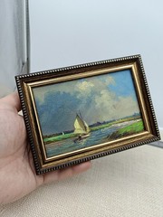 Sailboat Original Oil Painting 6×4 Framed Signed Nautical Seascape Marine Art