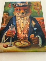 Original Painting oil, Fox in Tuxedo,8×10 inch, Wall Art Decor, Home Gift,Signed