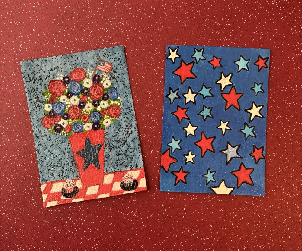 ACEO Original Acrylic Paintings (Set Of 2)2.5 X 3.5in. ~ Happy 250th America