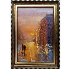 Cityscape Original Oil Painting 4×6 Framed Signed Rainy City Street People Art