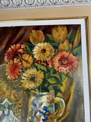 B Zoole „Still Life With Flowers And Statue Scene“ Oil Painting – Signed/Framed