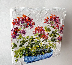 Geranium ORIGINAL OIL impasto Painting 4″X4″ X 1.5″ by Olga Diduh.