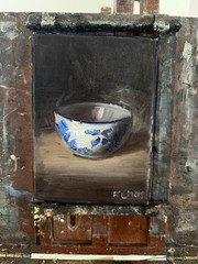 Blue and White Porcelain Bowl- still life oil painting-5” x 7” by Karen Chan