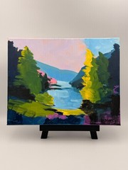 R Stevens 11×14 Original Acrylic Landscape Painting Lake Mountain Scene