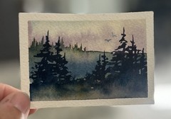 ACEO Morning Light, Landscape Abstract Watercolor Painting By Sasha Lehto