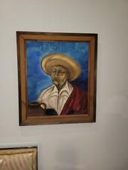 Vintage Oil Painting Mexican Cowboy Smoking Pipe Signed Rogubl Framed 28.5 x 24
