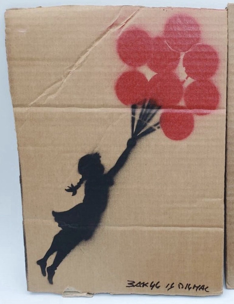 Genuine Banksy Girl Stencil On Cardboard Banksy Is Dismal Signed/Numbered 35/50