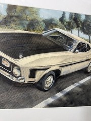 G Campbell? „Ford Mustang“ Watercolor/Gouache Painting – Signed And Framed
