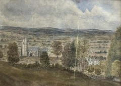 ANTIQUE WATERCOLOUR PAINTING Genuine British Primitive Landscape c1860 BEAUTIFUL