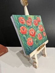 Hand Painted Poppies Floral Acrylic Painting on Canvas Board Signed
