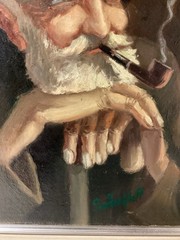 Vtg Early-Mid 20 Century German Oil Portrait Old Man Smoking Pipe Munich School