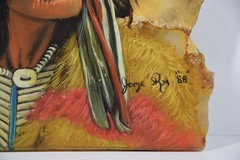 Vintage Native American Chief Original Painting on Onyx Stone Slab Southwest Art