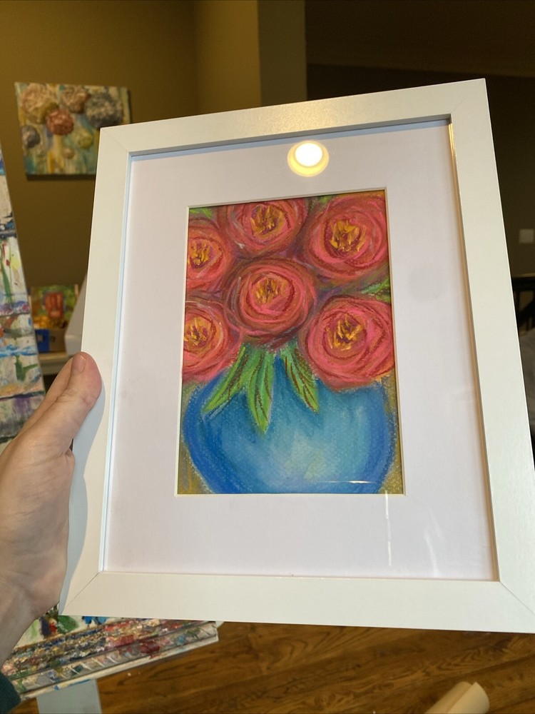 Peonies,abstract Flowers,roses,bouquet,soft Pastel painting On Paper,framed 9/11