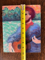 Vintage Portrait Acrylic Cardboard Painting Man Guitar 8×10 Peter Feldman
