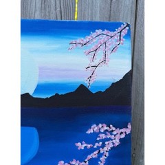 Sakura Moon Landscape Unbranded Original Handpainted Acrylic Canvas OS Blue Pink