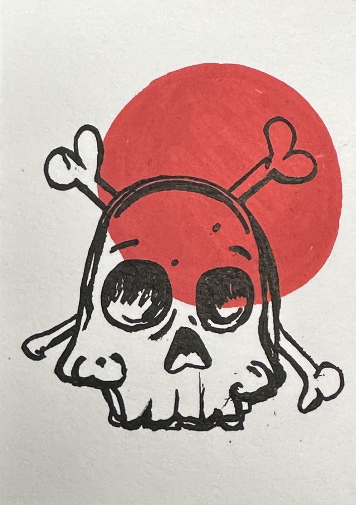 aceo original acrylic painting art cards skull and cross bones