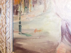 Pair Vintage Signed Paris French Lady Street Scene Oil Paintings Wood Frames