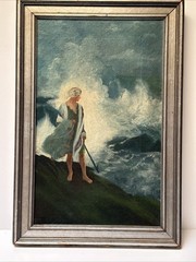 Antique Beach Painting Coastal Fisherman Portrait Art Deco Impressionism 1910’s