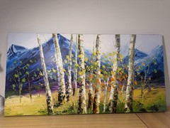 Large Textured Aspen Tree Landscape Painting Original Wall Art Mountain Decor