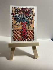 „Polka Dots & Roses“ Orig. watercolor and ink trading card signed by artist