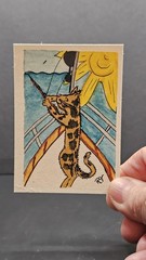 ACEO Original Art 2.5X3.5 Trading Card Actually, Cats Tortie Cat Fishing On Boat