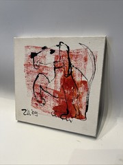 Red dog original acrylic picture/canvas drawing orig sign ZM 20x20cm