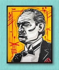 Striking „The Godfather“ Marlon Brando 20×16″ Acrylic Painting Stretched Canvas