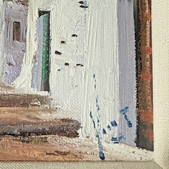 European Spain Oil Painting on Canvas Mediterranean Village Scene Signed Framed