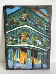Original Oil on Slate Louisiana Artist Beverly Dudley New Orleans Architecture
