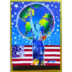 7Pcs PETER MAX Liberties Heart signed Pop Art Cads Set Acrylic Hand Painting NEW