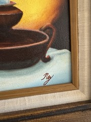 Vintage Original Kitchen Still Life Oil Painting Wood Frame Signed Wall Art