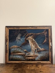 Ernesto Sanchez Native American Wolf Black Velvet Art Signed Framed