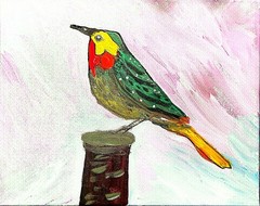 Colorful Bird Perched Whimsical Modern Acrylic Painting on 11×14 Canvas