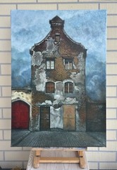 oil paintings original vintage landscape ,,Old Town Haus,,