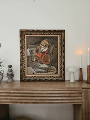 STERLING STRAUSER „Boy Playing With Toy“ Large Oil Painting on Board 28″x32″