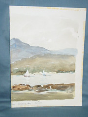 Original Watercolor Painting EDWARD WESSON Dover Beach Signed Brodick Bay