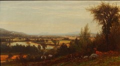 LISTED Edward Nichols (1819-1871) Hudson or Connecticut River View Oil Painting