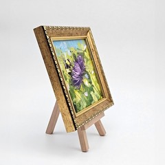 Bumblebee Thistle Oil Painting Floral Nature Framed Original Art 4×4 Decor