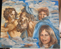 Oil painting signed. Wollenweber Jesus and his angels persons surrealism